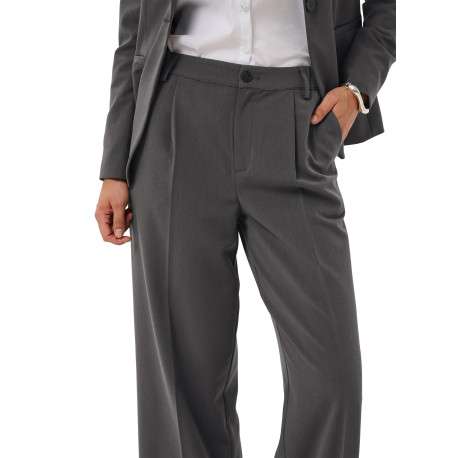 Pantalon chino anthracite uni à coupe droite muni d'un zip et d'un bouton - Image 6