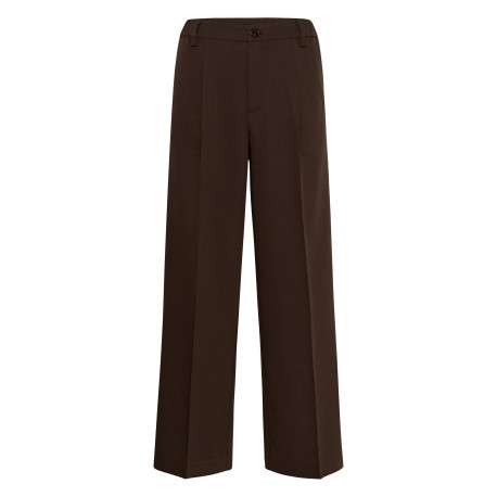 Pantalon chino marron uni à coupe droite muni d'un zip et d'un bouton