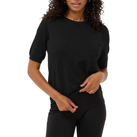 Pull noir uni avec une coupe droite et des manches courtes - Image 5