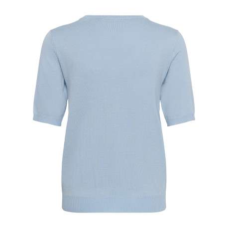 Pull bleu uni avec une coupe droite et des manches courtes - Image 2