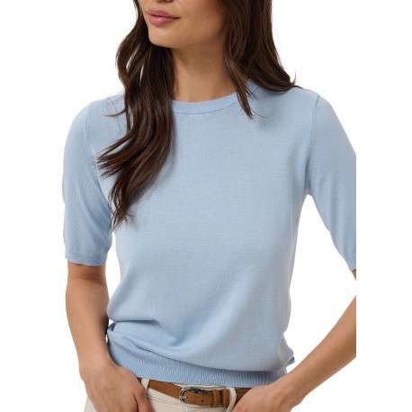 Pull bleu uni avec une coupe droite et des manches courtes - Image 5