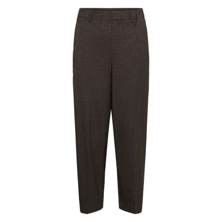 Pantalon chino anthracite à carreaux avec une coupe cigarette muni d'une agrafe