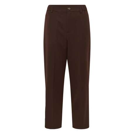 Pantalon chino chocolat uni à coupe cigarette muni d'un zip et d'un bouton