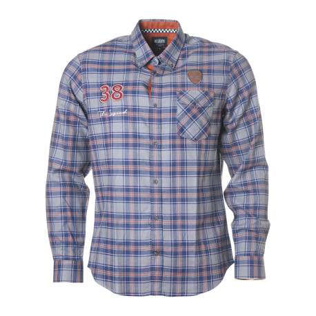 Chemise en coton bleue à motif écossais coupe ajustée pourvue d'un col américain