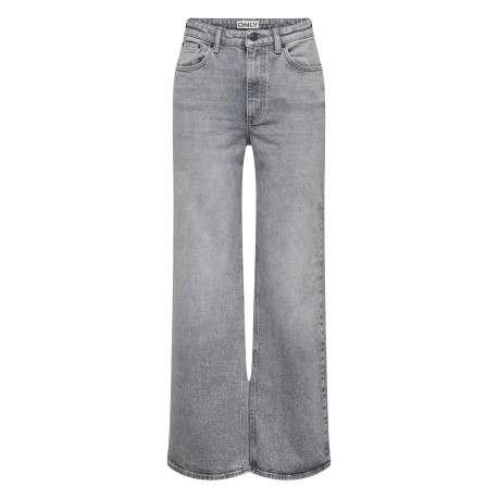 Jean gris uni en coton avec une coupe flare et un effet délavé