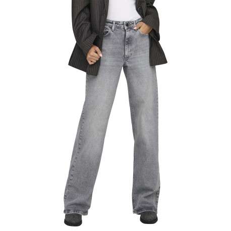 Jean gris uni en coton avec une coupe flare et un effet délavé - Image 3