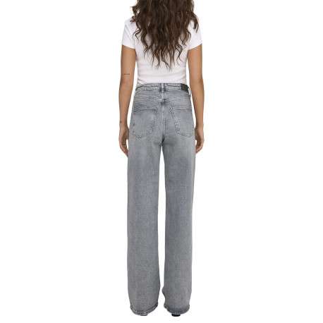 Jean gris uni en coton avec une coupe flare et un effet délavé - Image 4