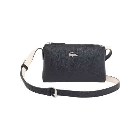 Sac à bandoulière noir zippé en imitation cuir grainé orné du logo