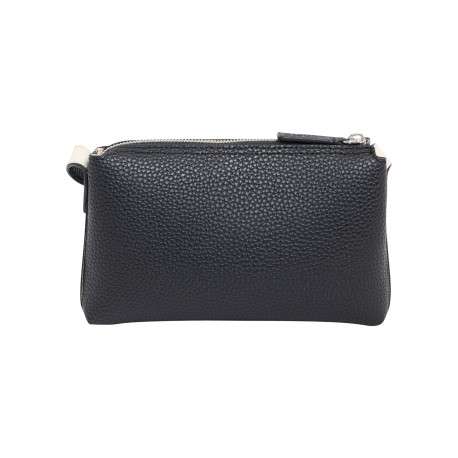 Sac à bandoulière noir zippé en imitation cuir grainé orné du logo - Image 2