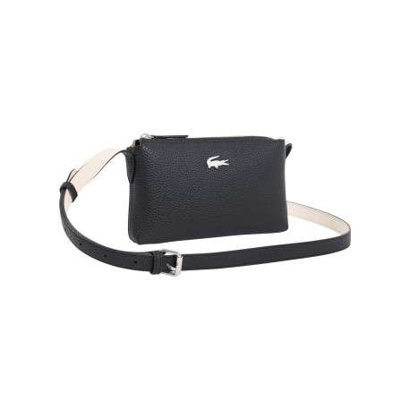 Sac à bandoulière noir zippé en imitation cuir grainé orné du logo - Image 3