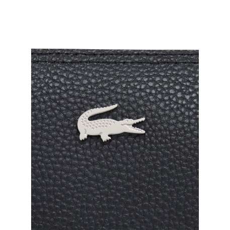 Sac à bandoulière noir zippé en imitation cuir grainé orné du logo - Image 5