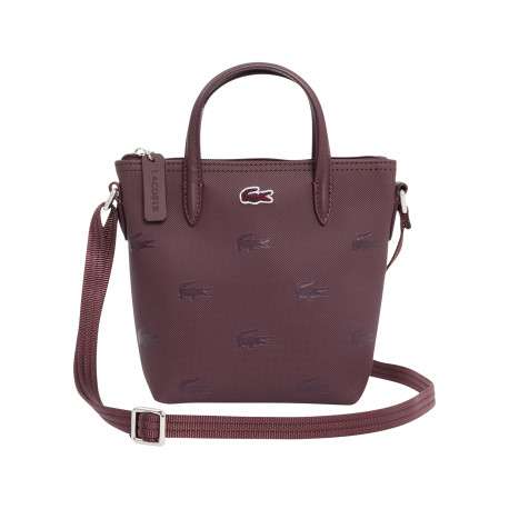 Sac à main zippé bordeaux à imprimé crocodile en toile pourvu de 2 anses