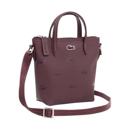 Sac à main zippé bordeaux à imprimé crocodile en toile pourvu de 2 anses - Image 3