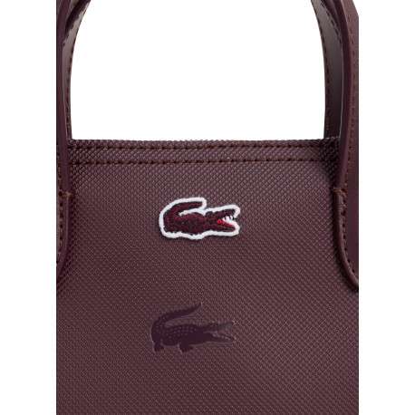 Sac à main zippé bordeaux à imprimé crocodile en toile pourvu de 2 anses - Image 5