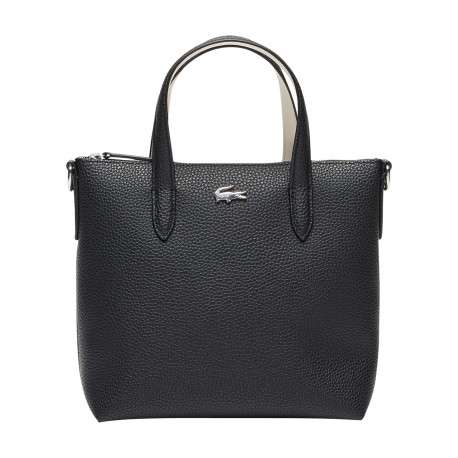 Sac à main zippé noir en toile grainée agrémenté de 2 anses bicolores