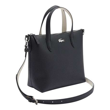 Sac à main zippé noir en toile grainée agrémenté de 2 anses bicolores - Image 3