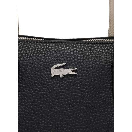 Sac à main zippé noir en toile grainée agrémenté de 2 anses bicolores - Image 5