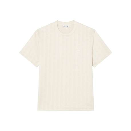 T-shirt écru à motifs monogrammes doté d'une coupe droite et un col rond