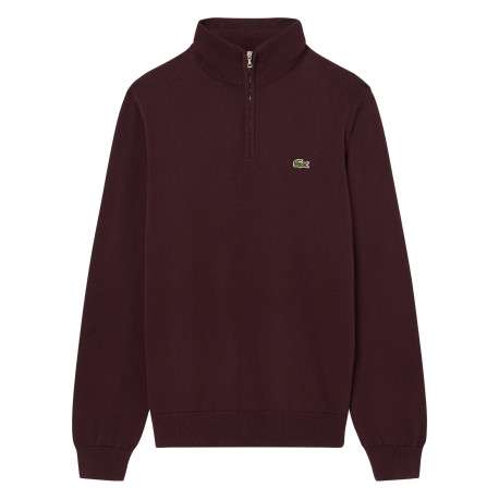 Pull col montant zippé en coton bordeaux pourvu d'une coupe droite