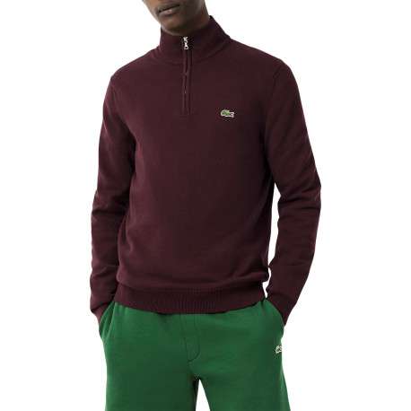 Pull col montant zippé en coton bordeaux pourvu d'une coupe droite - Image 2