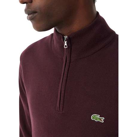 Pull col montant zippé en coton bordeaux pourvu d'une coupe droite - Image 4