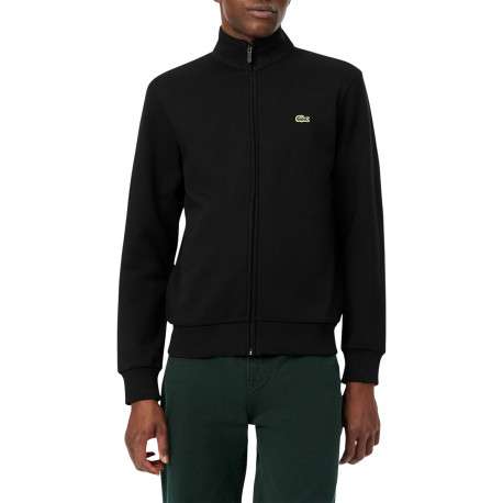 Sweat noir zippé en molleton de coton mélangé à coupe droite