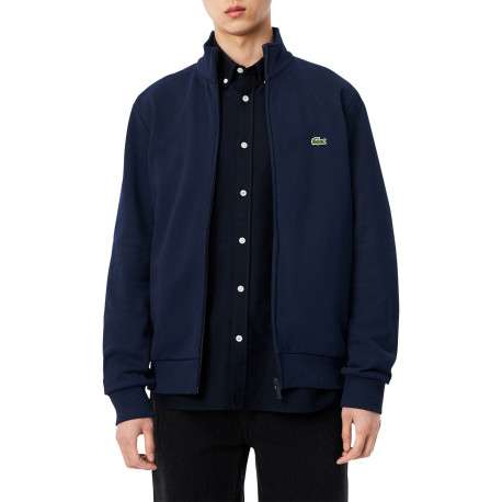 Sweat bleu marine zippé en molleton de coton mélangé à coupe droite