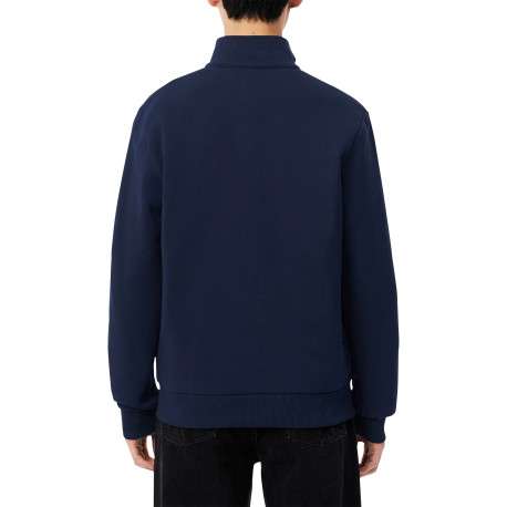 Sweat bleu marine zippé en molleton de coton mélangé à coupe droite - Image 2