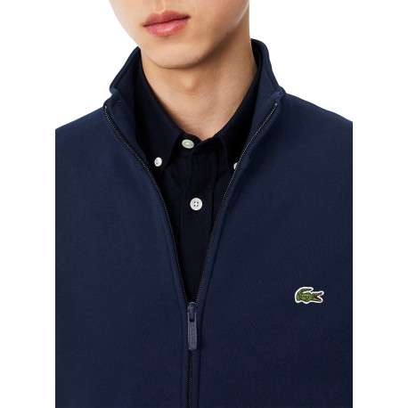 Sweat bleu marine zippé en molleton de coton mélangé à coupe droite - Image 4