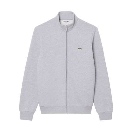 Sweat gris zippé en molleton de coton mélangé à coupe droite
