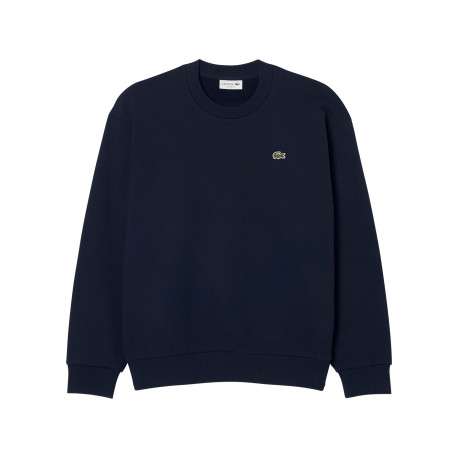 Sweat bleu marine à col rond en molleton de coton mélangé pourvu coupe droite