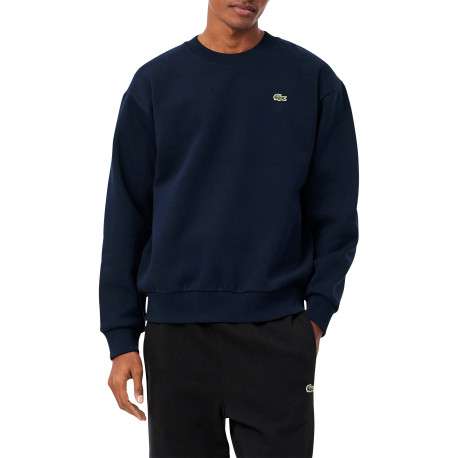 Sweat bleu marine à col rond en molleton de coton mélangé pourvu coupe droite - Image 2