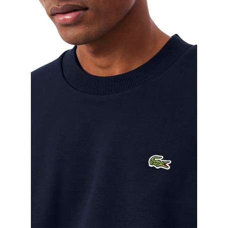 Sweat bleu marine à col rond en molleton de coton mélangé pourvu coupe droite - Image 4