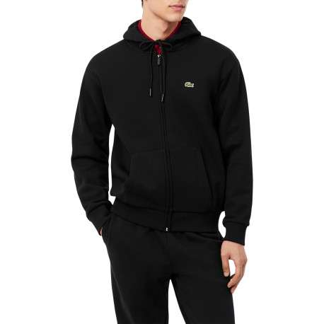 Sweat noir zippé à capuche en coton mélangé pourvu d'une coupe droite