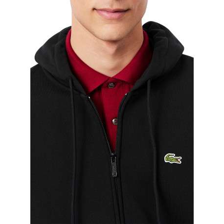 Sweat noir zippé à capuche en coton mélangé pourvu d'une coupe droite - Image 4