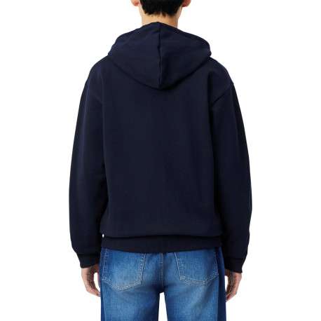Sweat bleu marine zippé à capuche en coton mélangé pourvu d'une coupe droite - Image 2