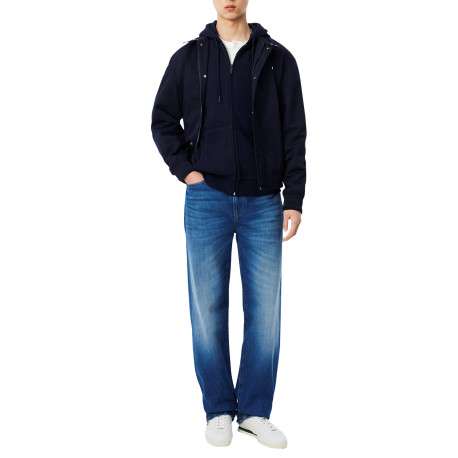 Sweat bleu marine zippé à capuche en coton mélangé pourvu d'une coupe droite - Image 3