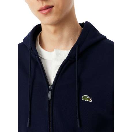 Sweat bleu marine zippé à capuche en coton mélangé pourvu d'une coupe droite - Image 4