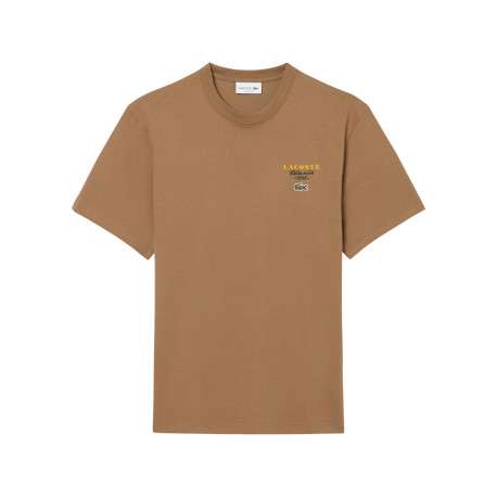 T-shirt en coton beige à imprimé raquette de tennis dans le dos