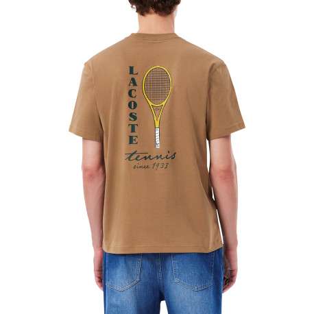 T-shirt en coton beige à imprimé raquette de tennis dans le dos - Image 3