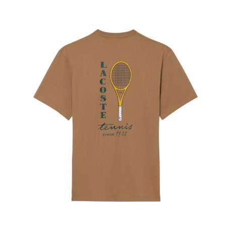 T-shirt en coton beige à imprimé raquette de tennis dans le dos - Image 5