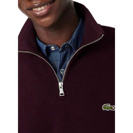 Sweat col montant zippé en coton bordeaux pourvu d'une coupe droite - Image 4