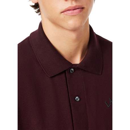 Polo style rétro en coton bordeaux avec une coupe droite et un col boutonné - Image 4