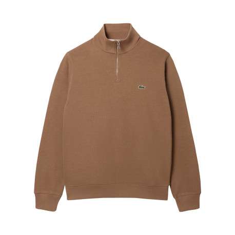 Sweat col montant zippé en coton beige pourvu d'une coupe droite