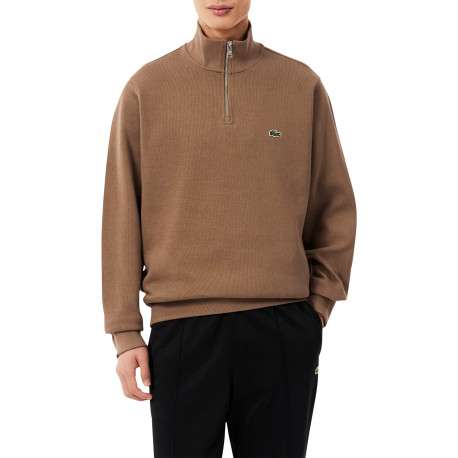 Sweat col montant zippé en coton beige pourvu d'une coupe droite - Image 2