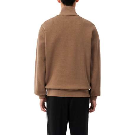 Sweat col montant zippé en coton beige pourvu d'une coupe droite - Image 3