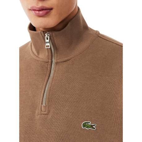 Sweat col montant zippé en coton beige pourvu d'une coupe droite - Image 4