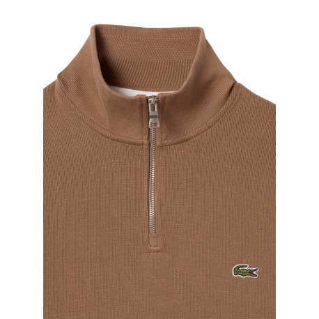 Sweat col montant zippé en coton beige pourvu d'une coupe droite - Image 5