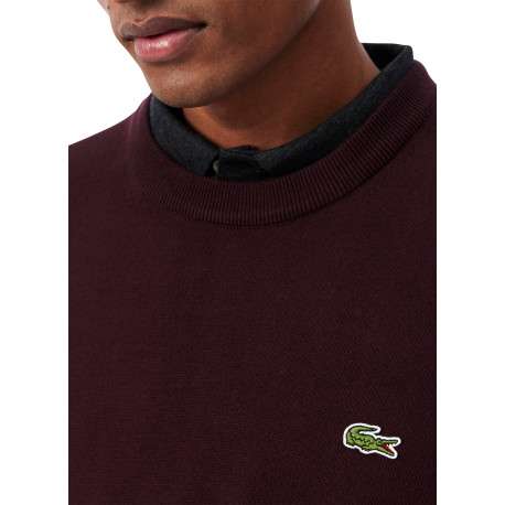 Pull en coton molletonné bordeaux doté d'une coupe droite à col rond - Image 4
