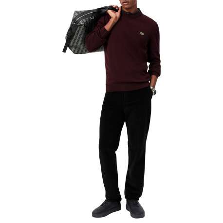 Pull en coton molletonné bordeaux doté d'une coupe droite à col rond - Image 5